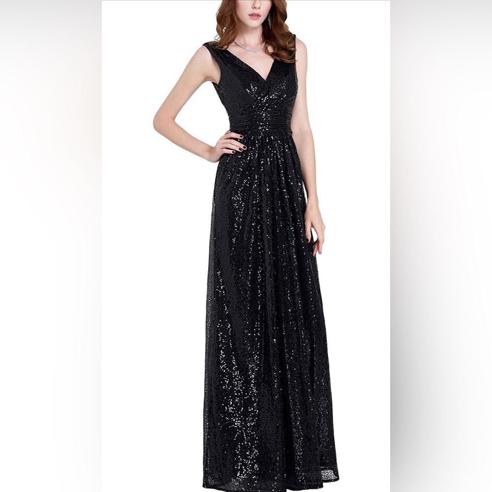 Black Sequin Bridesmaid Dress Sleeveless Maxi Evening gown Prom Dresses cocktail